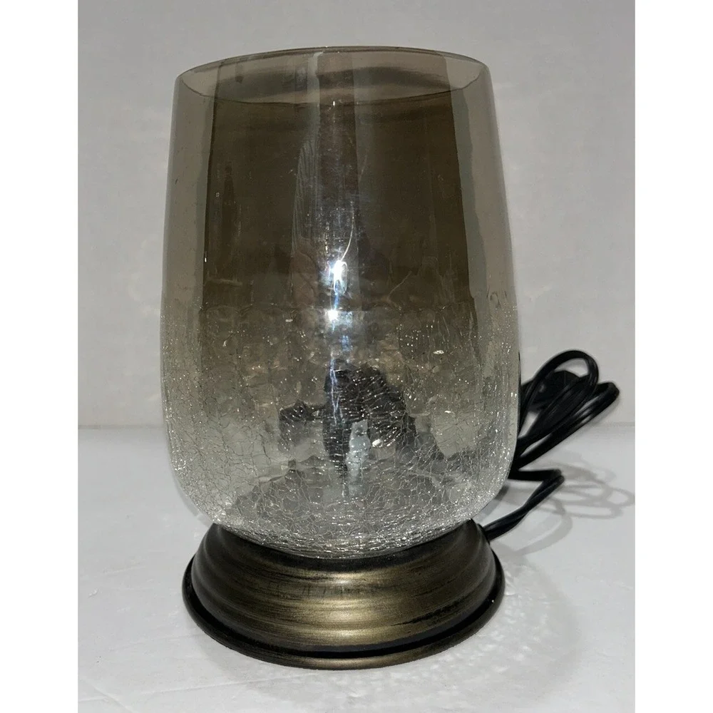 Crackle Glass Lamp‎ Nightlight With Bronze Base BOHO Romantic Glow New